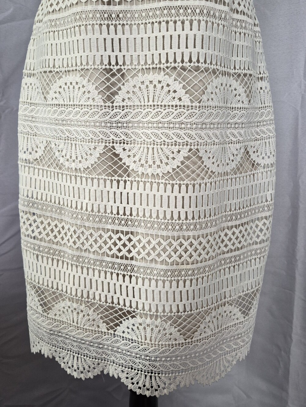 White House Black Market Crochet Dress Womens Size 6 Off White Beige Cream - Picture 3 of 14